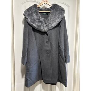 Ralph Lauren Wool Blend Faux Fur-Trimmed Coat Size 22W